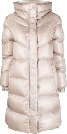 Woolrich logo-patch padded hooded coat - women - Polyamide/Polyamide/Duck Down/Duck Feathers - L - Neutrals