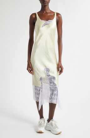 Collina Strada Stone Flower Drip Anemone Satin & Lace Tank Dress in Butter at Nordstrom, Size X-Small