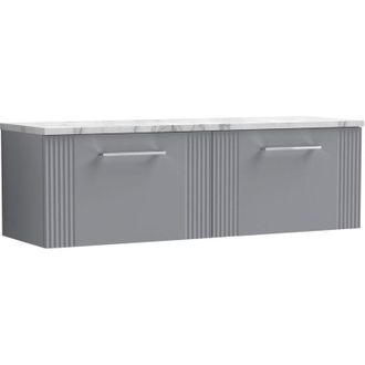 Nuie Nuie - Deco Wall Hung 2-Drawer Vanity Unit with Carrera Marble Worktop 1200mm Wide - Satin Grey