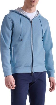 Bugatchi Piqué zip-Up Hoodie in Air Blue at Nordstrom, Size Xx-Large