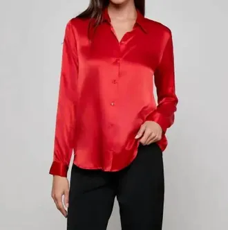L'agence Tyler Silk Blouse Top In Engine Red