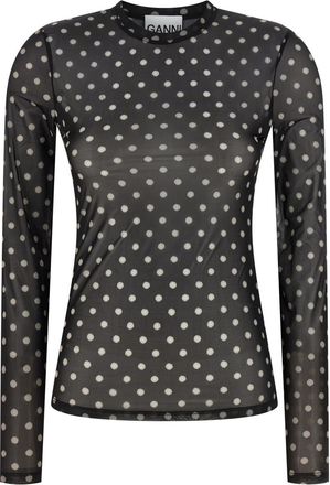 Ganni Black Printed Sheer sweater