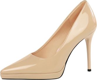 Generic High Heels for Women Stiletto Pointed Toe Pumps 10.5CM Sexy Ladies Wedding Shoes for Bride Prom Party-Numeric_11_Point_5 Beige