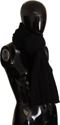 Dolce & Gabbana Black Virgin Wool Knitted Unisex Warmer Shawl Womens Scarf