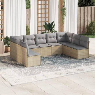 vidaXL Set De Sof&aacute;s De Jard&iacute;n 9 Pzas Con Cojines Rat&aacute;n Sint&eacute;tico Beige Vidaxl