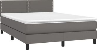 vidaXL Vidaxl - Cama Box Spring Colch&oacute;n Y Led Cuero Sint&eacute;tico Gris 140x190 Cm