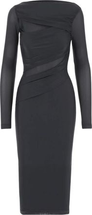 Pinko Pinko, Kleedjes, Dames, Zwart, M, Nylon, Zwarte Jersey Midi Jurk met Boot Halslijn