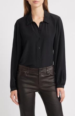 Frame Denim Prim Silk Button-Up Shirt in Black at Nordstrom Rack, Size X-Small