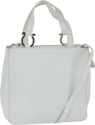 Ferragamo Gancini Handbag Leather White Leather Handbag (Pre-Owned)