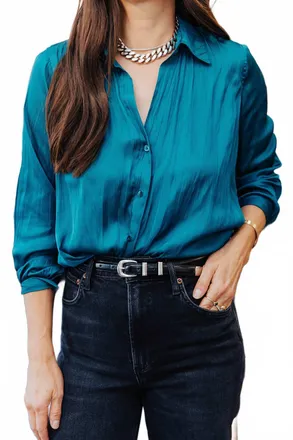 L'agence Nina Long Sleeve Blouse In Ocean Teal