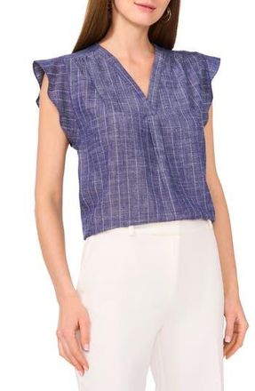 Vince Camuto Pinstripe Flutter Sleeve Chambray Top in Cool Waters at Nordstrom Rack, Size Medium