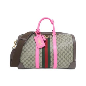 Gucci Beige Brown Pink Gg Supreme Canvas Boston Bag (Pre-Owned)