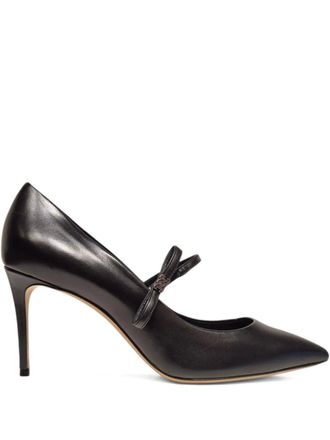 Casadei 80mm Julia Melody bow-embellished strap pumps - women - Calf Leather/Nappa Leather/Nappa Leather - 37 1/2 - Black