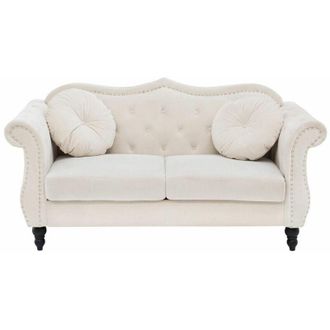 Beliani Beliani - Divano in Velluto Beige 2 posti con Cuscini Stile Chesterfield Retr&ograve; Skien