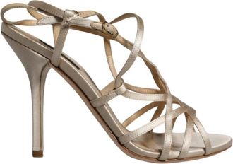 Dolce & Gabbana Beige Enkelband Stiletto Hakken Sandalen - Dames - Sandalen met hakken - Beige - 39 EU - Schoenen