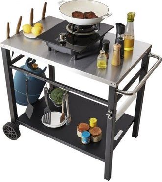 OEM Servierwagen K&uuml;chenwagen 100 X 64 X 83,5 Cm Outdoor-grill-esswagen Mit Doppelter Ablage, Beweglicher Grilltisch F&uuml;r Die Zubereitung Von Speisen, Multi