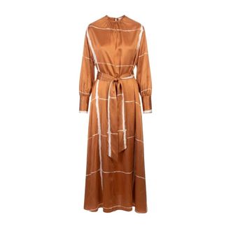 Kiton Maxi Dresses, female, Brown, Size: M Printed Belted Maxi Dress