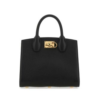 Ferragamo Black Leather The Studio Handbag