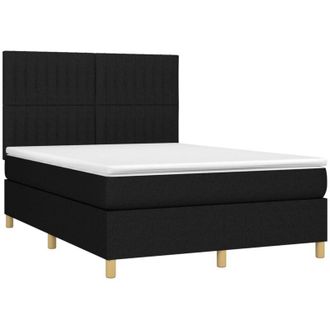 vidaXL Cama Box Spring Colch&oacute;n Y Luces Led Tela Negro 140x200 Cm Vidaxl