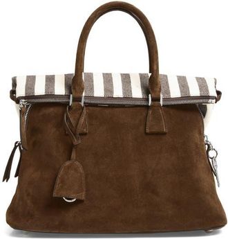 Maison Margiela Medium 5AC Soft Suede & Canvas Handheld Bag in Roches/ivory/dark Brown at Nordstrom