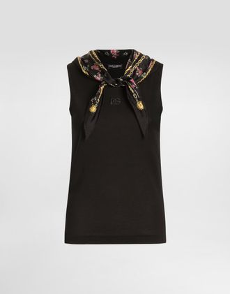 Dolce & Gabbana Jersey T-shirt With Scarf - Woman T-shirts And Sweatshirts Black 36