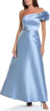 Teri Jon by Rickie Freeman Mikado Flower One-Shoulder Bead Applique Gown