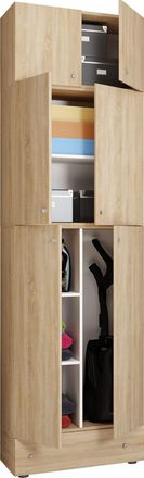ebuy24 Vcm Gabinete De Escoba De Madera 6 Compartimentos Dimensiones: Al. 240 X An. 70 X T. 39 Cm Gabinete Para El Hogar Armario Multiusos Adjunto Con 2 Puer