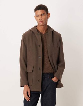 Mango Cappotto marrone spazzolato con cappuccio e tasche