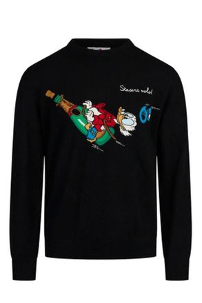 MC2 Saint Barth Black Wool-Blend Scrooge Motif Crewneck Sweater