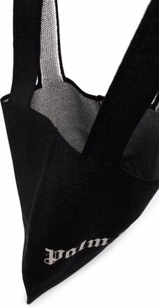 Palm Angels Womens Knit Shopper Logo Tote Black Wool Polyurethane Polyester