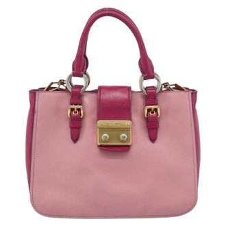 Miu Miu Madras Convertible Lock Tote Leather Pink Leather Handbag (Pre-Owned)