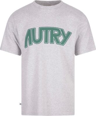 Autry T-Shirts, male, Gray, Size: XL Grey Melange T-shirt with Green Logo