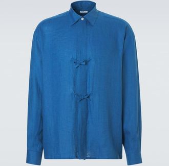 Kiton Bow-detail linen shirt