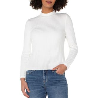 Liverpool L.A. Long Sleeve Mock Neck Rib Top in Snow at Nordstrom, Size Small