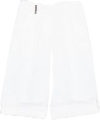 PESERICO Broek met Omgeslagen Zoom - Dames - Korte Broeken - Wit - XS - Katoen - Korte Broeken