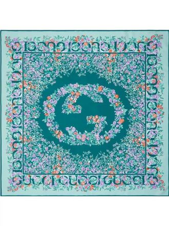 Gucci silk floral-print logo-print scarf