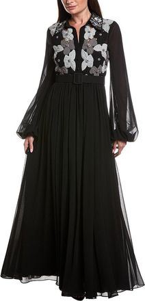 Badgley Mischka Floral Embroidered Shirt Dress