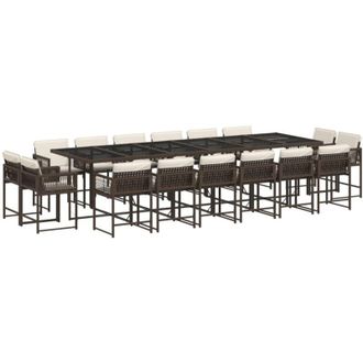 vidaXL Set De Muebles Jard&iacute;n 17 Pzas Y Cojines Rat&aacute;n Sint&eacute;tico Marr&oacute;n Vidaxl