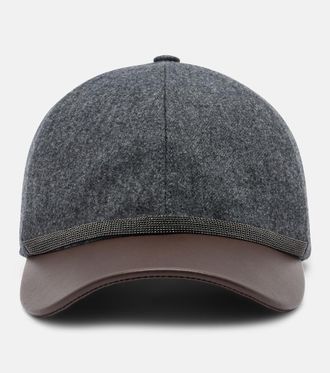 Brunello Cucinelli Monili leather and virgin wool baseball cap