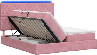 vidaXL Cama De Almacenamiento Led Con Colch&oacute;n Rosa 200 X 200 Cm Vidaxl