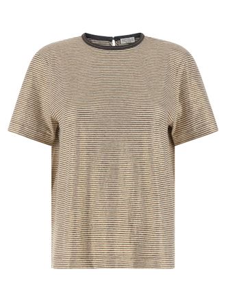 Brunello Cucinelli Womens Shiny Collar Detail T-Shirt