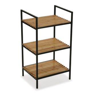 VERSA Mueble de ba&ntilde;o con 3 estantes en bamb&uacute; y metal negro
