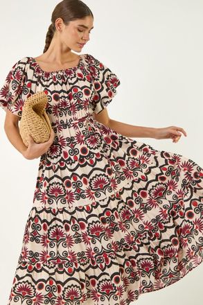 Roman Abstract Border Print Midi Dress