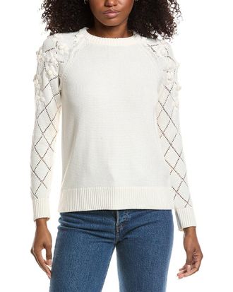 Anne Klein Pointelle Floral Sleeve Sweater