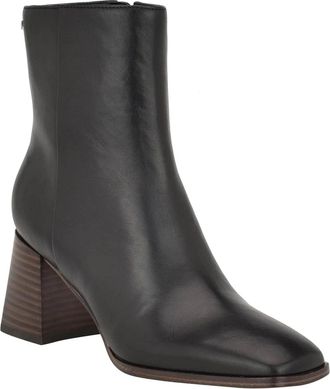 Calvin Klein Broma Boots Womens Black Leather Block Heel Ankle Bootie LION135