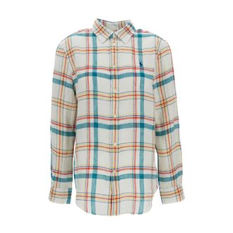 Polo Ralph Lauren Shirts, female, Multicolor, Size: 2XS Camicia in lino con motivo a quadri all-over