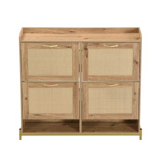 STILVORA Mueble Zapatero Con 4 Puertas Y Estante Superior, Estructura Met&aacute;lica, Estilo Natural, En Mdf, Madera, 108,5&times;24&times;100 Cm