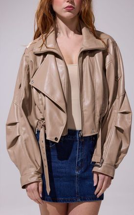 Azalea Wang Papoose Butter Leather Jacket in Beige at Nordstrom, Size X-Large