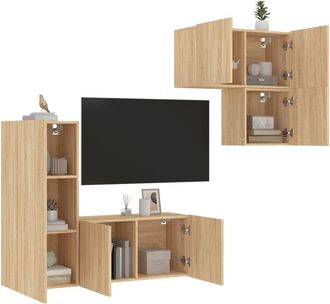 vidaXL Vidaxl - Muebles De Tv De Pared 4 Pzas Madera De Ingenier&iacute;a Roble Sonoma