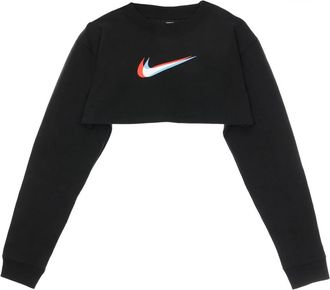 Nike Kort Korte Mouwen Crop Print Top - Dames - Sportshirts - Zwart - L - Katoen - Fitness